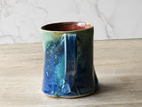 ,Rustic Ceramic Mug – 350ml – handmade pottery mugs with Ocean Blue & Ash Green Drip Glaze with Red-Brown Interior - Buxton Pottery