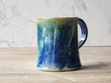 ,Rustic Ceramic Mug – 350ml – handmade pottery mugs with Ocean Blue & Ash Green Drip Glaze with Red-Brown Interior - Buxton Pottery