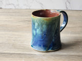 ,Rustic Ceramic Mug – 350ml – handmade pottery mugs with Ocean Blue & Ash Green Drip Glaze with Red-Brown Interior - Buxton Pottery