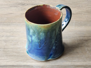 ,Rustic Ceramic Mug – 350ml – handmade pottery mugs with Ocean Blue & Ash Green Drip Glaze with Red-Brown Interior - Buxton Pottery
