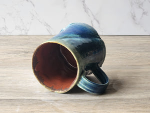 ,Rustic Ceramic Mug – 350ml – handmade pottery mugs with Ocean Blue & Ash Green Drip Glaze with Red-Brown Interior - Buxton Pottery