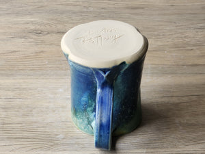 ,Rustic Ceramic Mug – 350ml – handmade pottery mugs with Ocean Blue & Ash Green Drip Glaze with Red-Brown Interior - Buxton Pottery