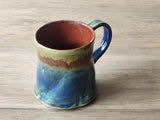 Handmade Rustic Ceramic Mug – 350ml – Altered Form with Red-Brown, Blue & Green Glaze - Buxton Pottery