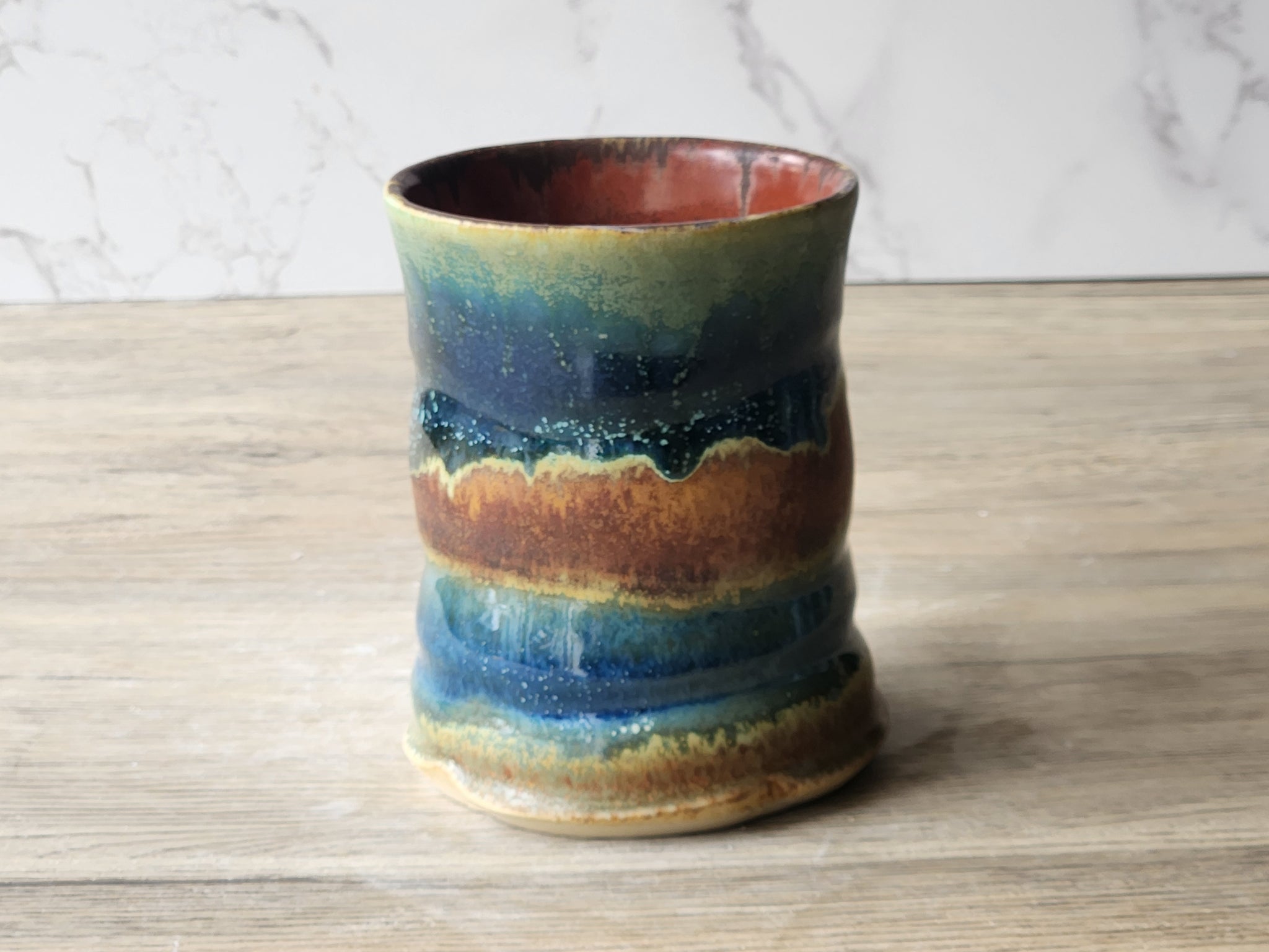 350ml pottery mug with glossy red-brown interior