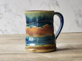 Rustic Ceramic Mug – 350ml – Handmade mug with Layered Red-Brown & Blue Glaze with Glossy Interior - Buxton Pottery
