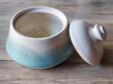  Handmade  speckled cream and green pottery sugar bowl
