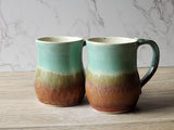 Large handmade pottery mug with turquoise and earthy glaze