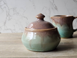Modern rustic stoneware sugar bowl with dome lid design