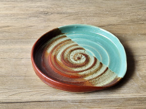 Handmade stoneware spoon rest with mottled glaze centre