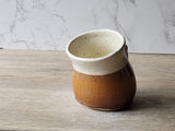 Wheel-thrown ceramic salt pig in earthy glaze