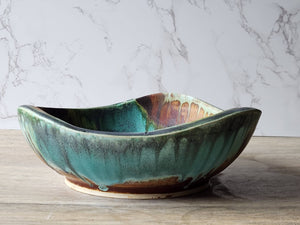 Handmade ceramic centrepiece bowl in green and brown