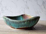 Handmade ceramic centrepiece bowl in green and brown