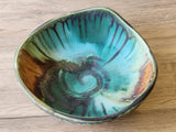 Handmade ceramic centrepiece bowl in green and brown