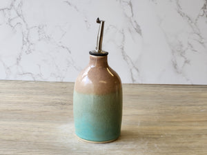 Wheel-thrown pottery oil cruet with food-safe glaze