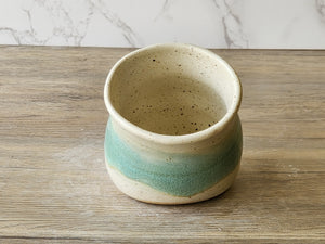 Handmade stoneware salt pot with wide opening made in Melbourne.