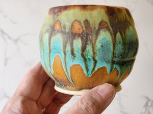 Food-safe stoneware yunomi cup handmade in Australia in bright rustic colours.