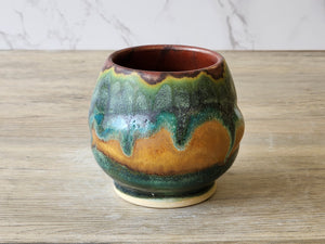 Artisan yunomi pottery cup in rustic glaze combination handmade in Melbourne.