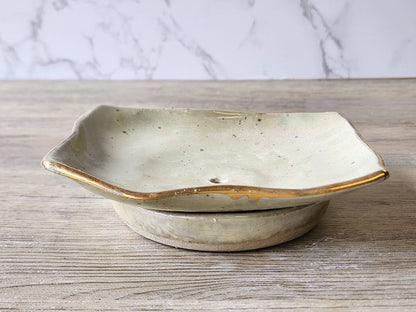 Ceramic soap dish with under-tray for bathroom counter