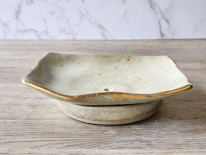 Ceramic soap dish with under-tray for bathroom counter