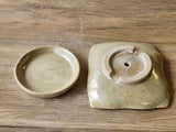 Artisan ceramic soap dish with gold trim
