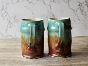 Large Handmade Ceramic Beer Stein – Red-Brown & Green Glaze (500ml)