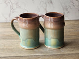 Pottery beer mugs with rustic green brown glaze