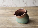 Wheel-thrown ceramic salt pig in earthy glaze