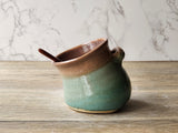 Handmade stoneware salt pot with wide opening