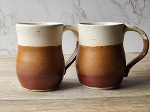 Cream and brown ceramic coffee mug – wheel-thrown