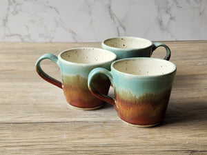 Wheel-thrown pottery espresso mug green and brown glaze