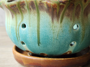 Unique handmade ceramic berry bowl with scalloped rim