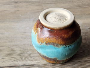 Japanese-style yunomi with flowing drip glaze