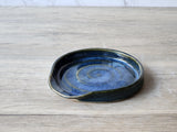 High-fired stoneware spoon rest with mottled glaze