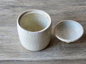 Unique handmade pottery sugar bowl with matching lid