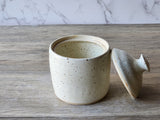 Handmade pottery honey jar rustic speckled glaze