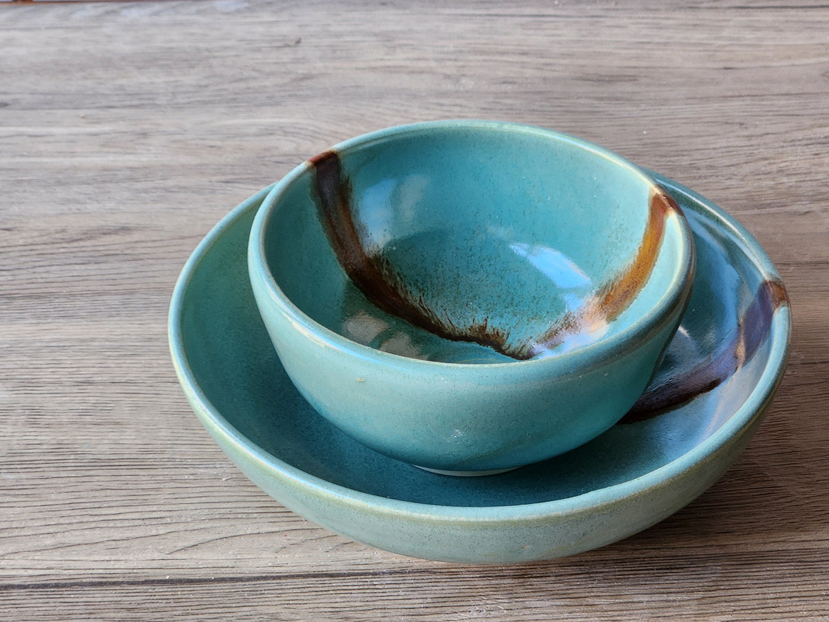 Wheel-thrown ceramic breakfast and  pasta dish rustic handmade style