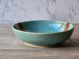 Artisan stoneware pasta bowl spearmint green pottery