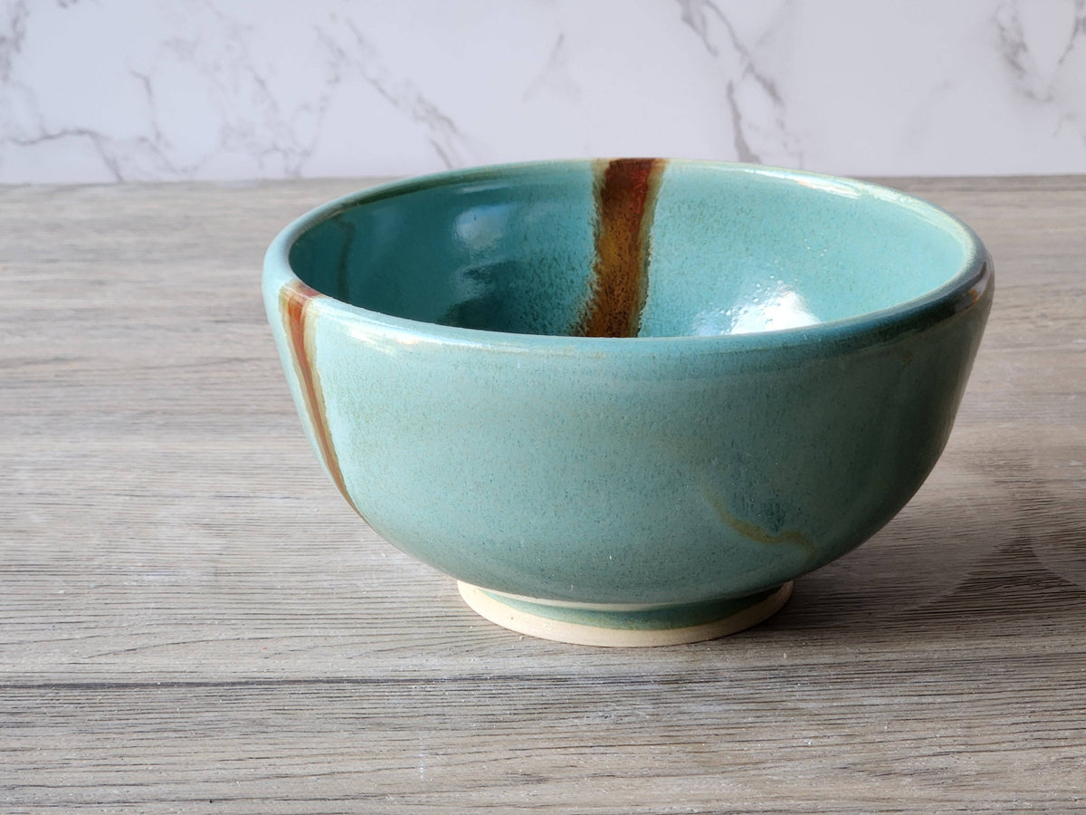Stoneware desert bowl rustic spearmint green glaze