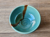 Handmade pottery soup bowl with brown glaze accent