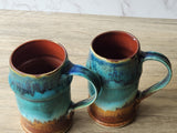 Rustic green and brown pottery beer mug