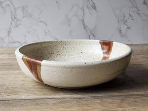 High-fired ceramic pasta bowl with earthy glaze finish