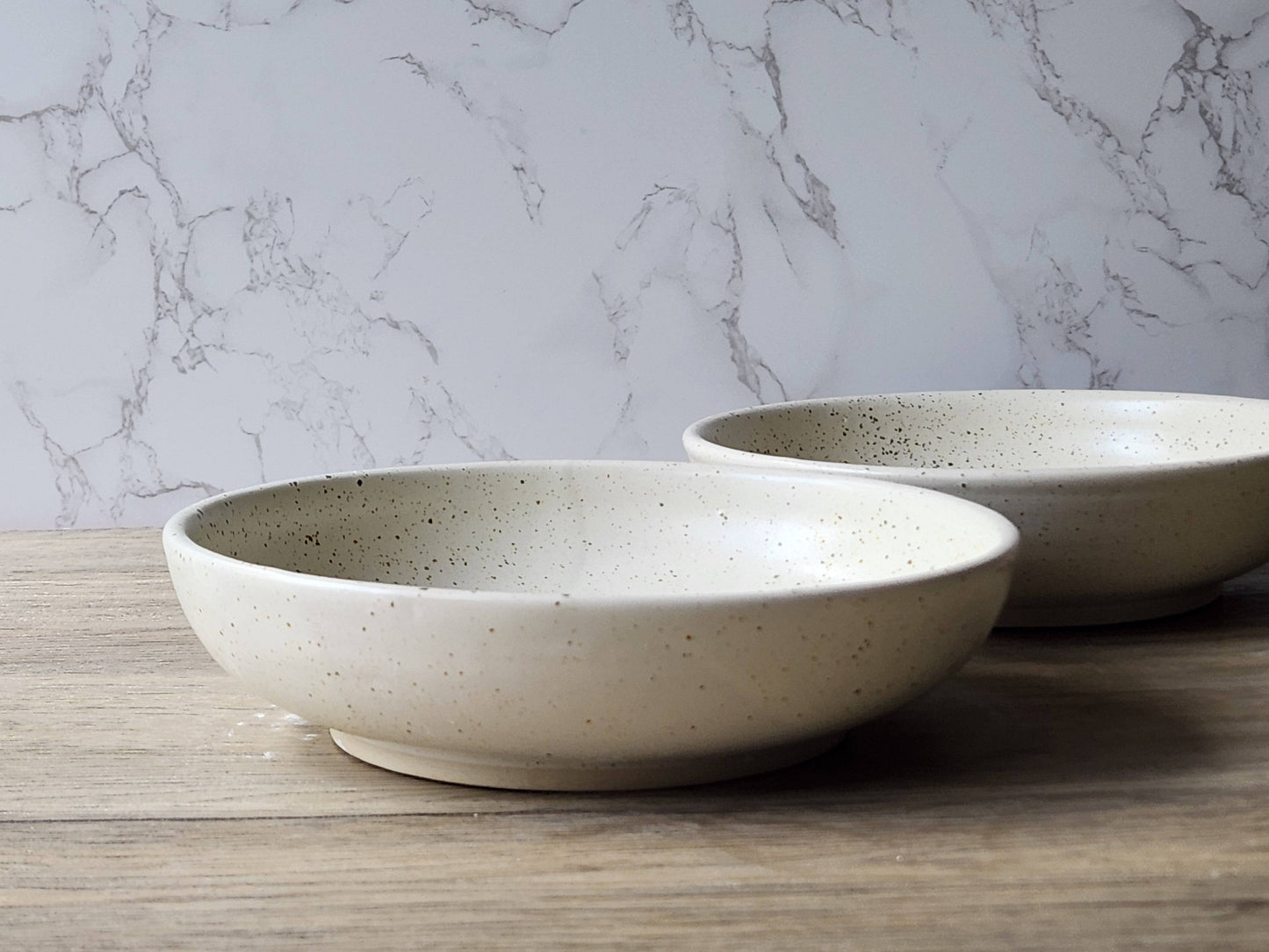 Wheel-thrown pottery salad bowl, high-fired stoneware