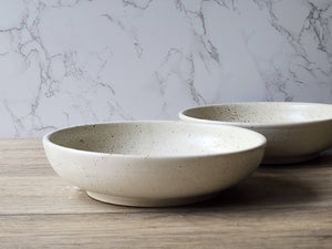 Wheel-thrown pottery salad bowl, high-fired stoneware