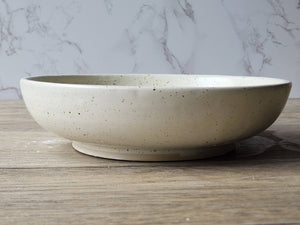 Large handmade stoneware pasta bowl with rustic glaze