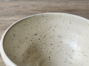Cream speckled pottery noodle bowl, high-fired stoneware