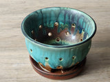 Artisan stoneware berry bowl, green and brown ash glaze