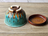 Unique pottery berry strainer with saucer, made in Melbourne