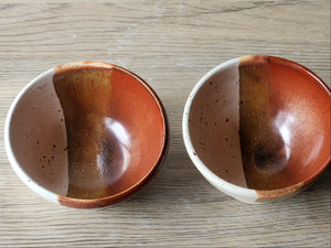 Wheel-thrown ceramic condiment dish, rustic two-tone glaze