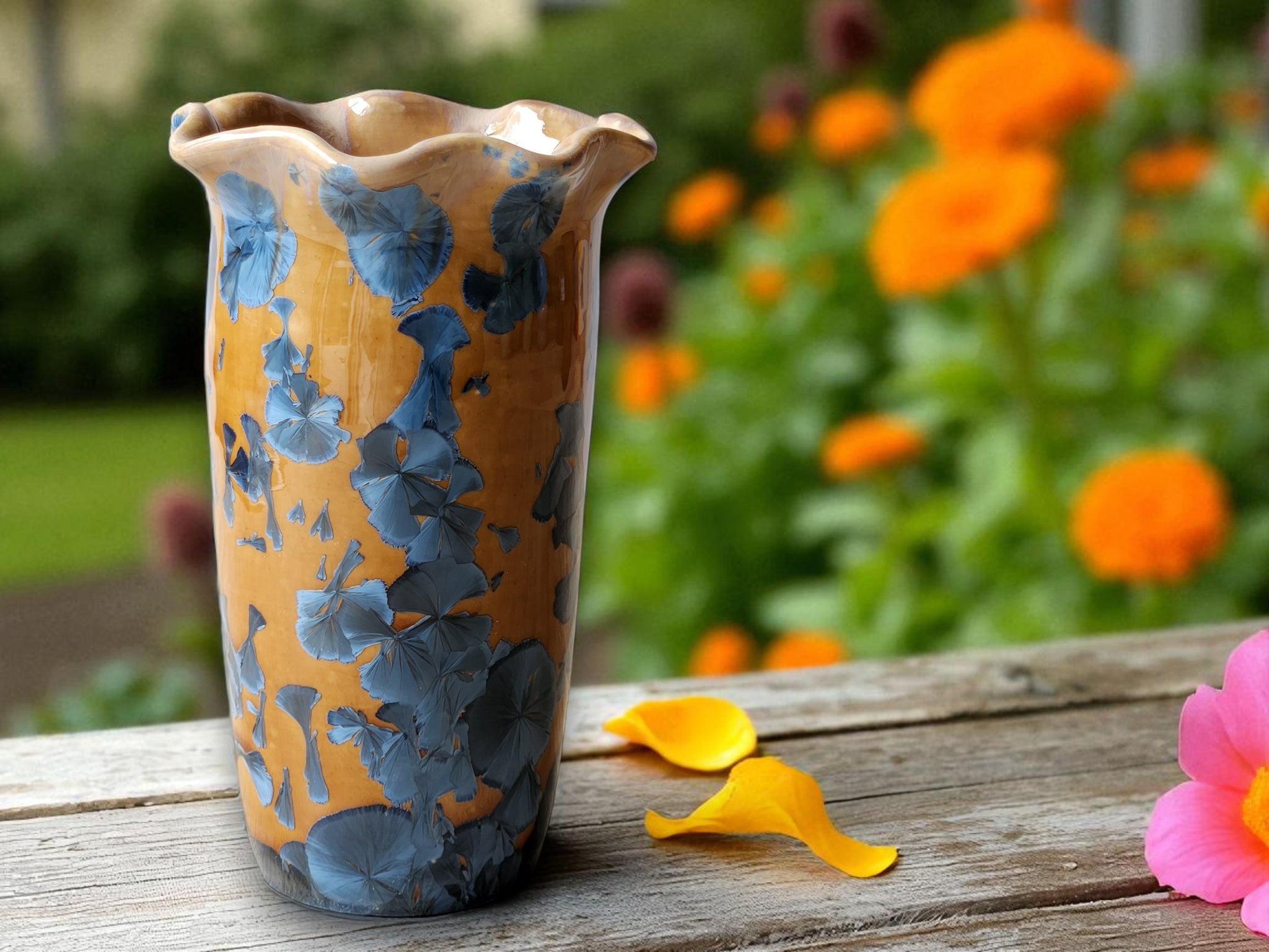 Handmade ceramic vase with crystalline glaze