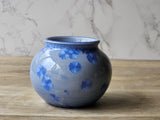 Small handmade blue crystal ceramic vase-style pot